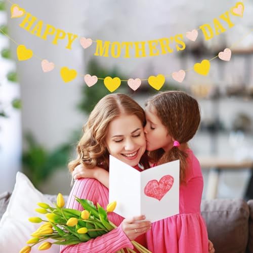 Gold Glitter Happy Mothers Day Banner Hanging Decoration