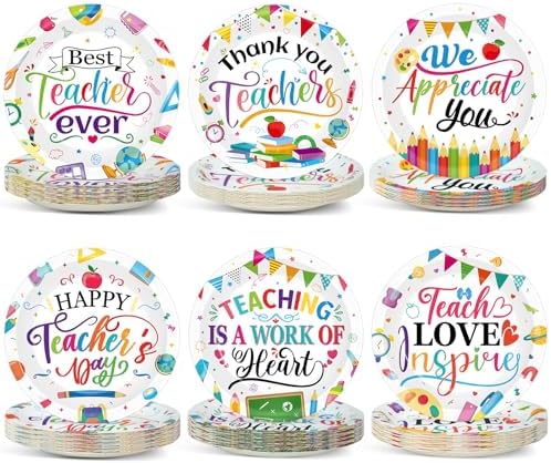 60Pcs Thank You Teacher Paper Plates for Party Supplies