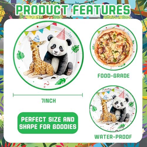 VDESFUEBY 60 Pcs Jungle Animals Party Plates
