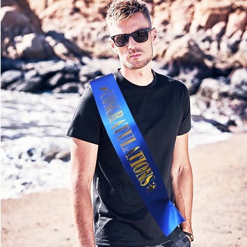 Congratulations Sash for Girl Boy - Blue Satin with Gold Foil Glitter