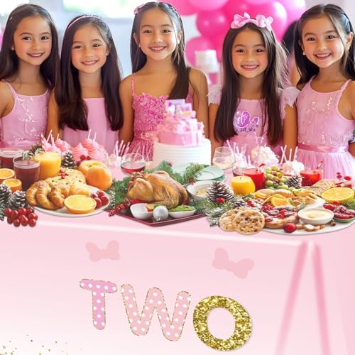 3pcs Pink Birthday Tablecloth for Girls 54x108 Inches