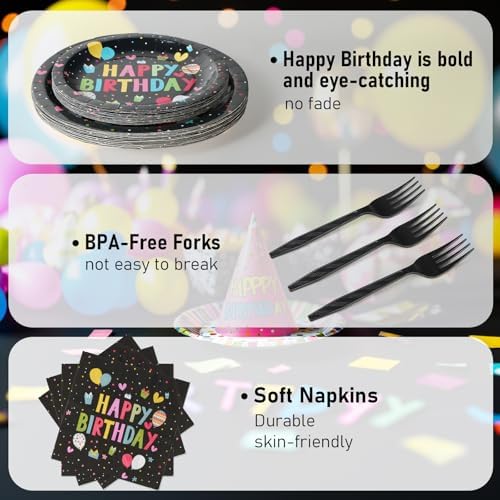 96 Pcs Birthday Plates and Napkins Set for 24 Guests
