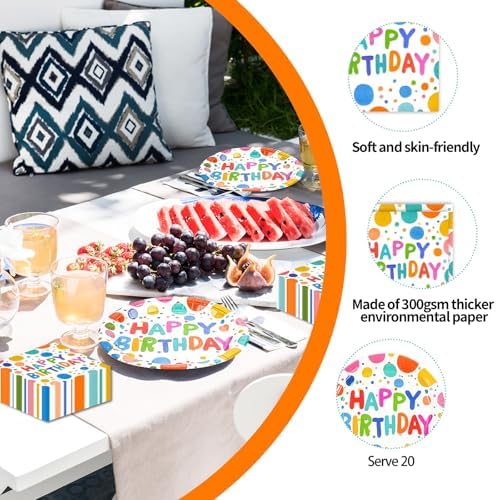 40PCS Happy Birthday Plates and Napkins Set