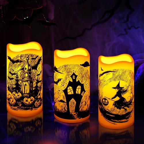 Linkax Halloween Flameless Candles with Decals 3 Pack