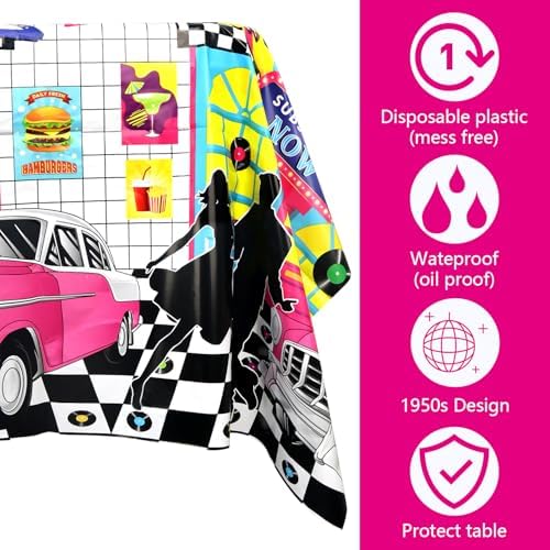 4 Pack 50s Party Tablecloth - Rock and Roll Decor