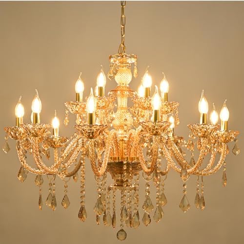 Amber Gold Crystal Chandelier with 18 Lights