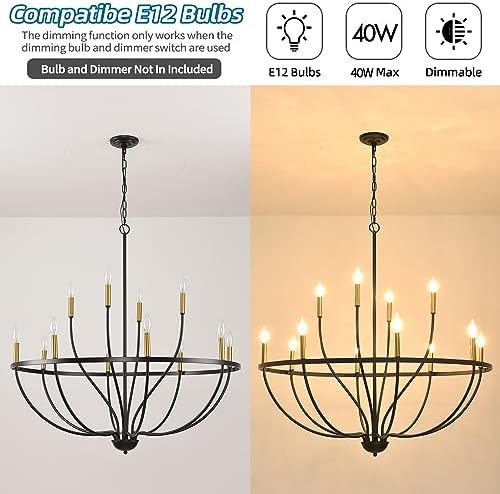 Modern Farmhouse Chandelier 12 Lights Black Gold Dining Room Ceiling Light