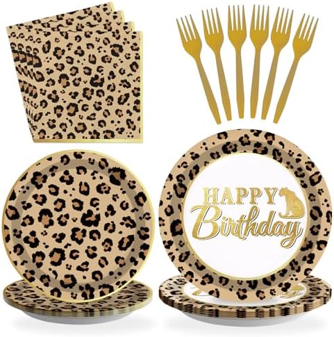 Grencian 96 Pcs Cheetah Print Party Plates and Napkins