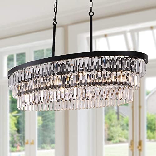 TOCHIC 40 Inch Farmhouse Black Crystal Chandelier