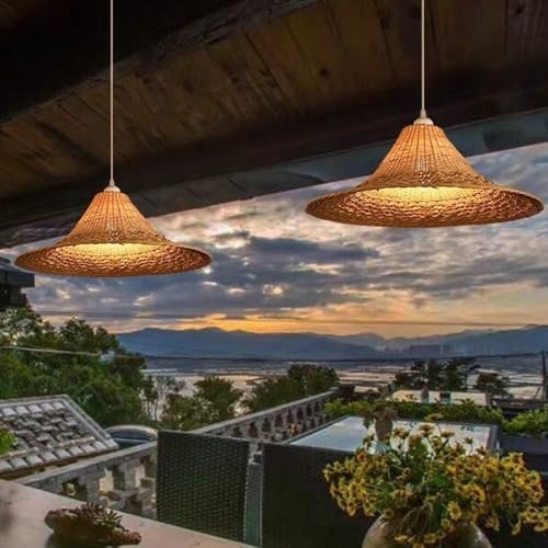 Vintage Bamboo Ceiling Lamp with Basket