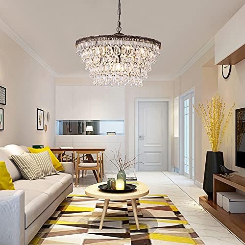 Wellmet 6 Light Crystal Chandelier 5 Tiers Farmhouse Ceiling Lighting Fixture 20 Inch