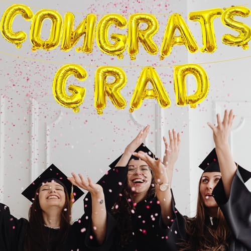 16 Inches CONGRATS GRAD Graduation Balloons Banner Gold