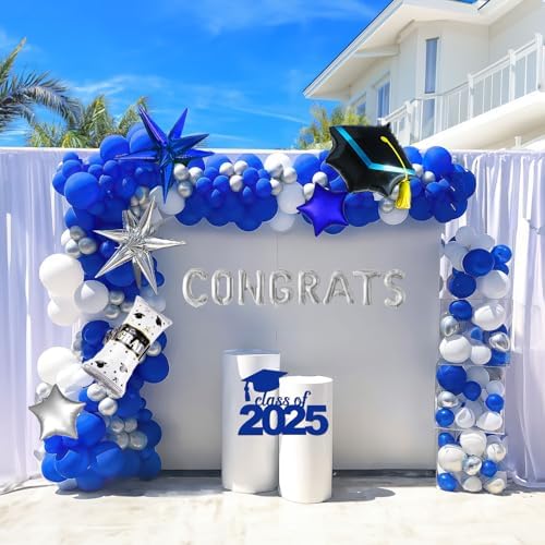 Royal Blue Graduation Balloon Garland Arch Kit with Foil Caps and Diplomas