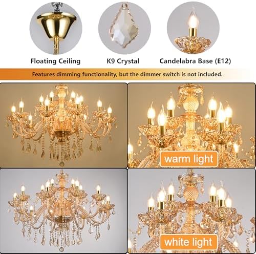 Amber Gold Crystal Chandelier with 18 Lights
