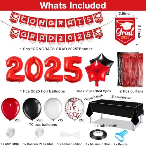 BBTO 2025 Graduation Party Decor Set Red Black