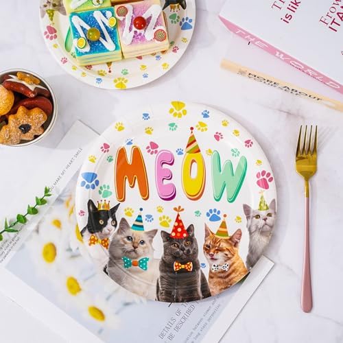 Meow Cat Theme Plates 7 9 - 30Pcs Disposable Tableware for Party