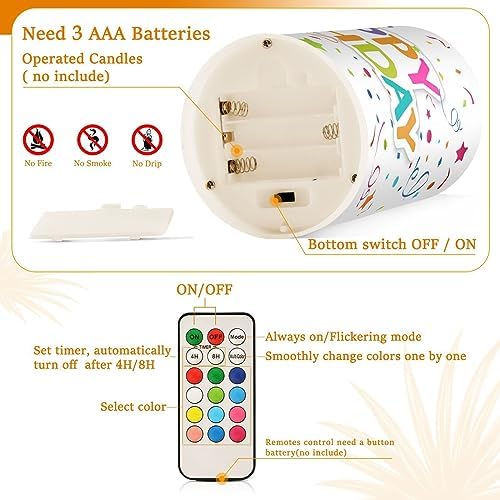 SUABO Happy Birthday Flameless Candles with LED Remote Timer