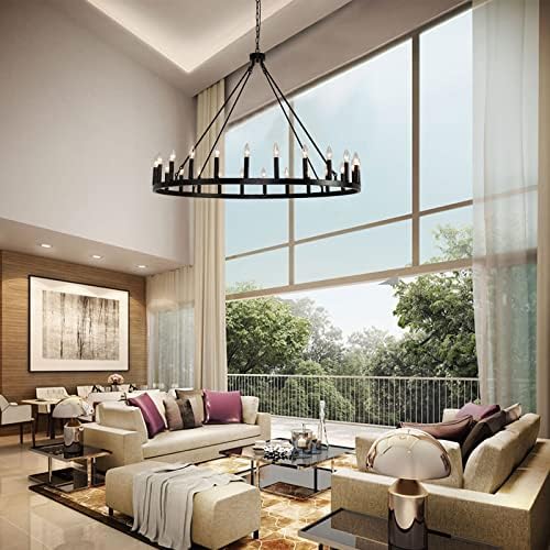 BAOURE 48 Inch Black Wagon Wheel Chandelier 24 Light Modern Farmhouse Pendant Light