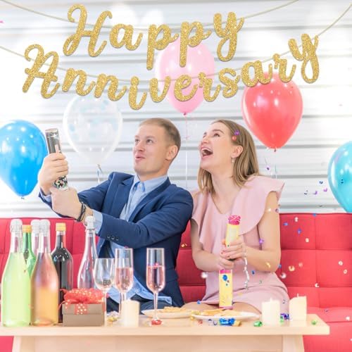 Glitter Happy Anniversary Banner for Wedding and Celebration