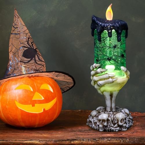 DRomance Halloween Snow Globe Candle Timer with Green Light and Glitter