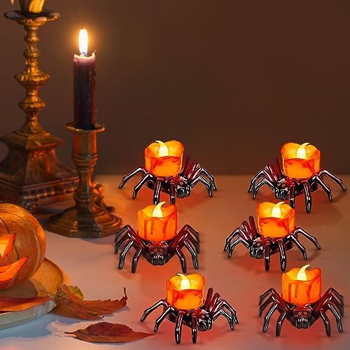 12 Piece Halloween LED Tea Light Candles with Spider Design
