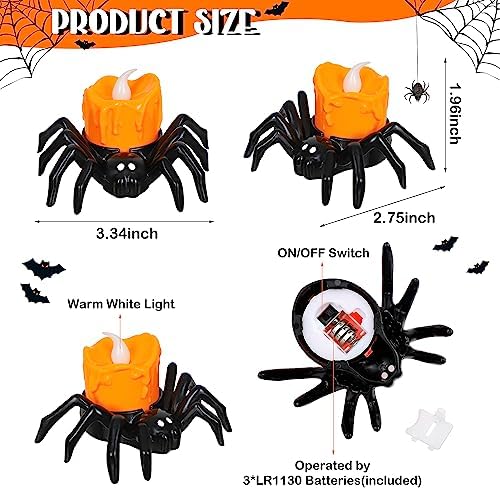 12 Piece Halloween LED Tea Light Candles with Spider Design