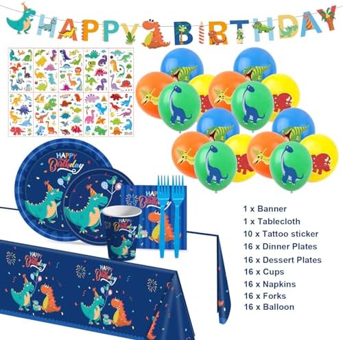 108PCS Dino Party Supplies Set for 16 Guests