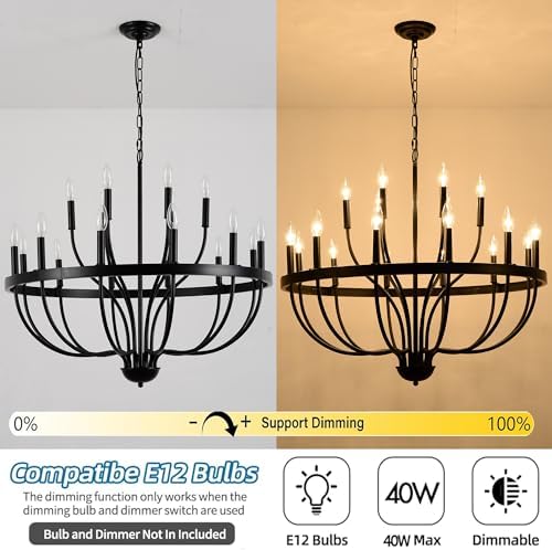 Black 18-Light Industrial Chandelier with Adjustable Height