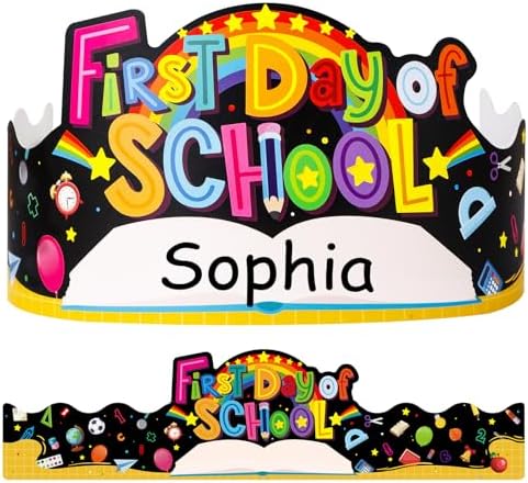 SICOHOME First Day of School Paper Crowns 24pcs Adjustable Hats for Kids