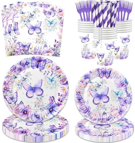 LetDec 120 Pcs Butterfly Birthday Party Tableware Set