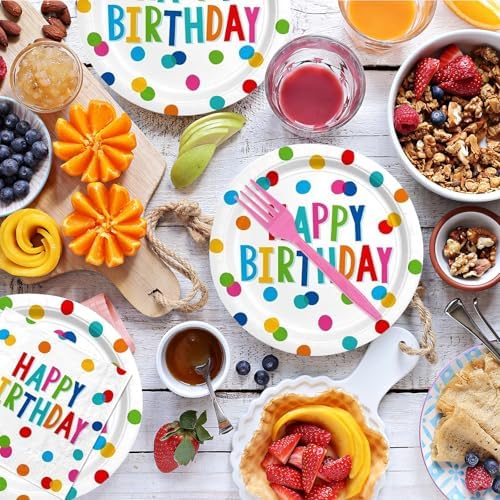 96PCS Happy Birthday Paper Plates Napkins Set for 24 Guests