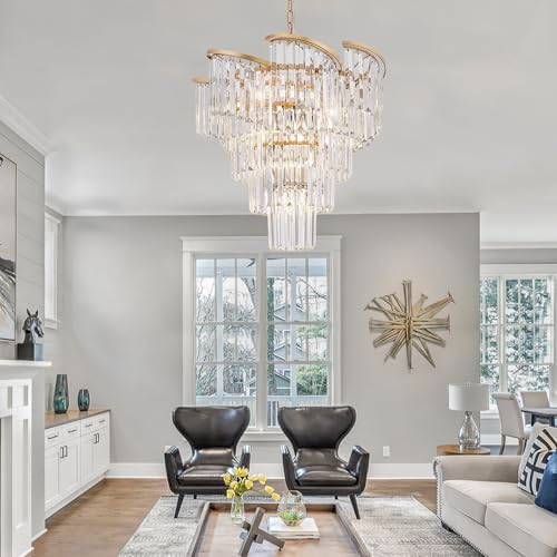 TOCHIC 5 Tier Gold Crystal Chandelier with 8 Lights