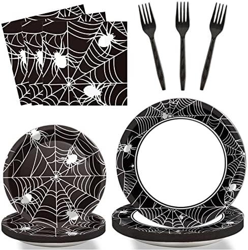 96 Pcs Halloween Paper Plates Napkins Set for 24 Guests
