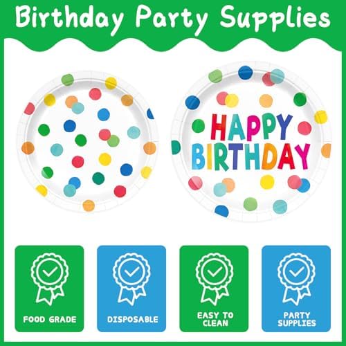 96pcs Happy Birthday Plates Napkins with Polka Dots