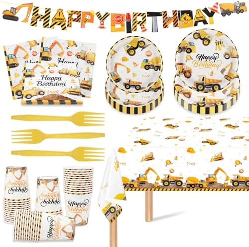 122Pcs Construction Birthday Party Set for 24 Guests
