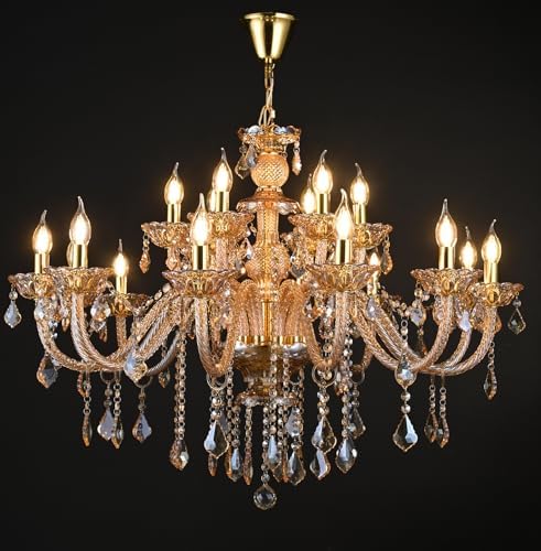 Amber Gold Crystal Chandelier with 18 Lights