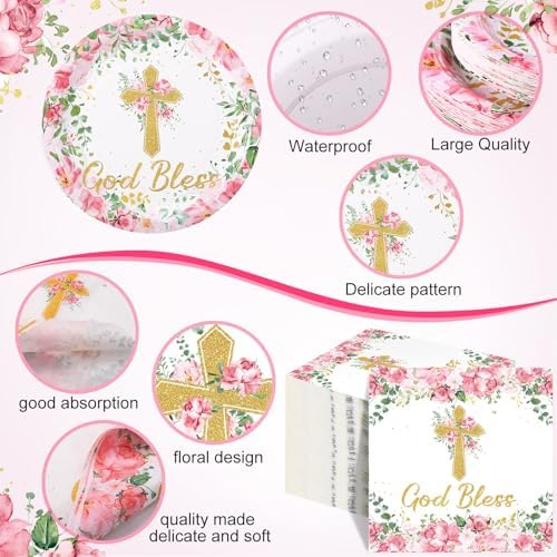 Pickmesh 250 Pcs Pink Baptism Cross Disposable Tableware Set