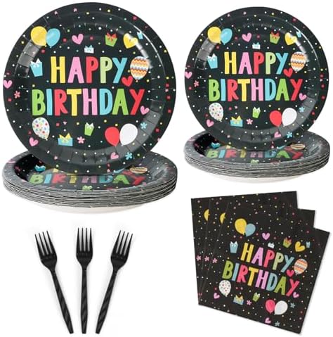 96 Pcs Birthday Plates and Napkins Set for 24 Guests