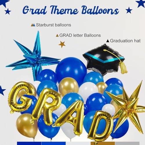 Royal Blue and Gold Graduation Balloon Garland Kit 109Pcs