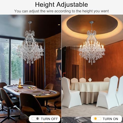 BEIRIO Sliver K9 Crystal 24-Lighting Chandelier for Living Room