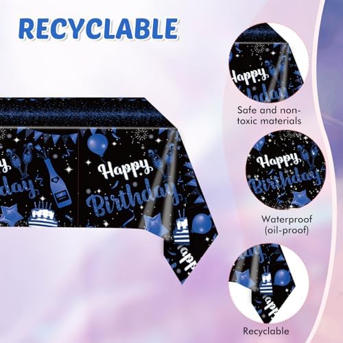 41PCS Navy Blue Black Birthday Decorations Set Plates Napkins Tablecloth