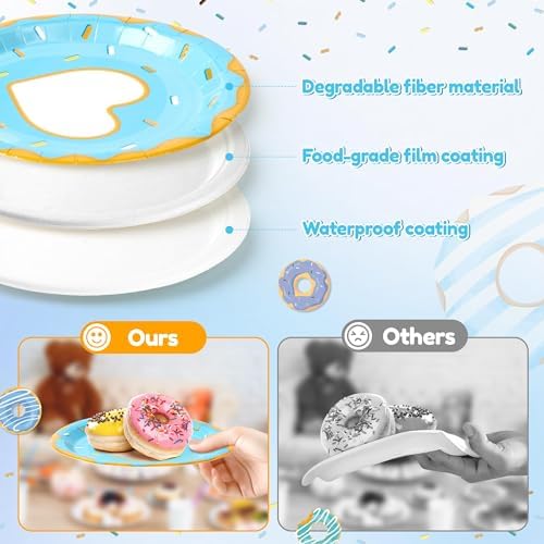 Blue Donut Themed Baby Shower Tableware Set 96Pcs