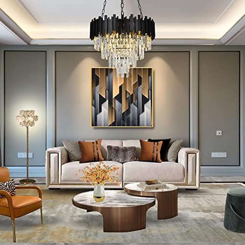 Modern Crystal Chandelier with 4-Tier Design Black Hanging Light Fixture