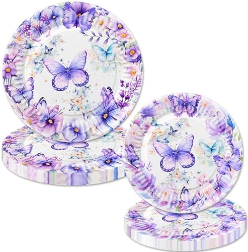 LetDec 120 Pcs Butterfly Birthday Party Tableware Set