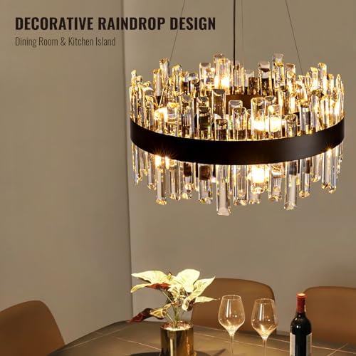 Siljoy Modern Black Crystal Chandelier with 12 Lights