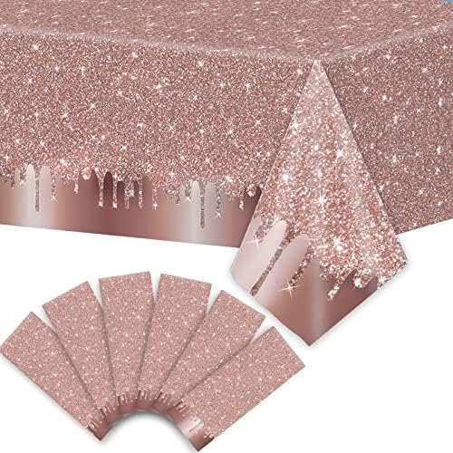 6pcs Pink Rose Gold Sequin Printed Tablecloths for Birthday Parties