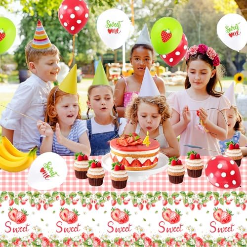 PHOGARY 2 Pack Strawberry Tablecloth Birthday Party Decorations