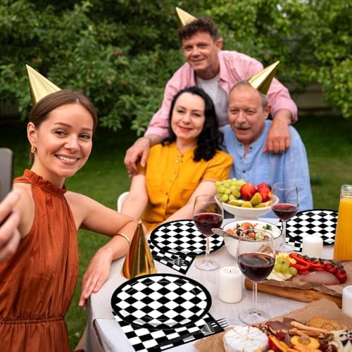 96 Piece Racing Themed Party Set - Checkered Tableware