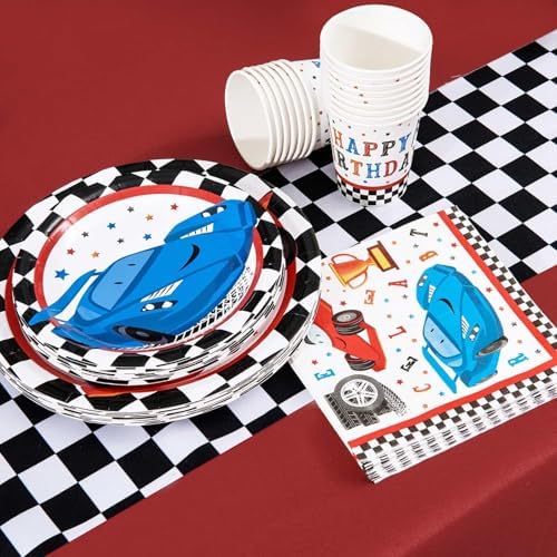 WERNNSAI Racing Car Party Plates Set for Boys