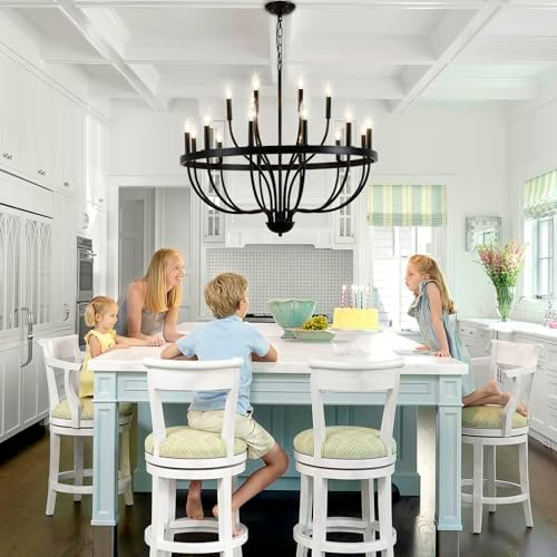 Black 18-Light Industrial Chandelier with Adjustable Height